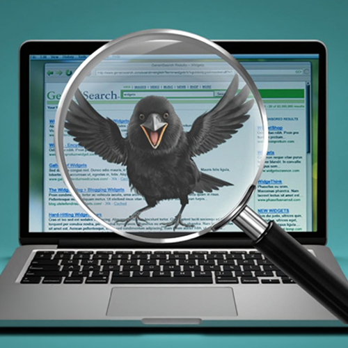 illustration of crow on a computer screen