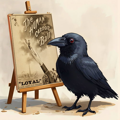 illustration of crow with a poster advertisement